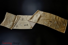Beige silk scarf with embroidery of bamboo